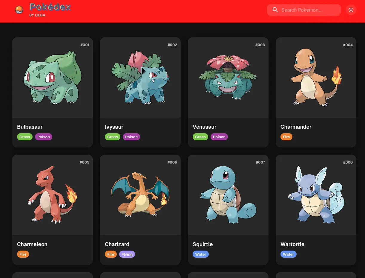 Screenshot of the Mikudex main Pokédex grid view
